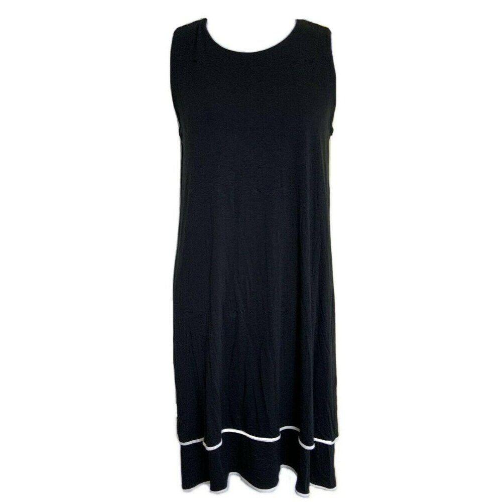 J Jill Womens Dress Wearever Sleeveless Knit Black Tank Layered White Border S